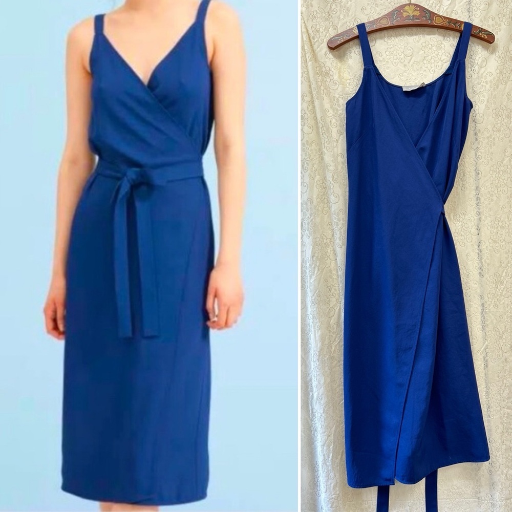 Everlane Japanese goweave wrap dress blue size 2